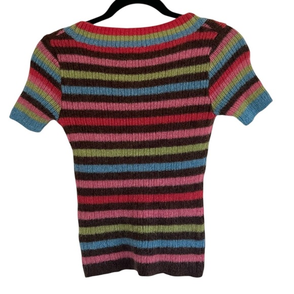 Chaber Stripe Rainbow Multicolored Fuzzy Short Sleeve Sweater Approx XS - Picture 2 of 10